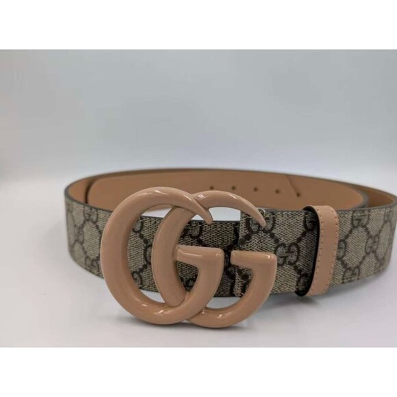 Gucci GG Supreme Monogram Plutone Calfskin Enamel Double G Belt Beige Ebony Pink main image 9